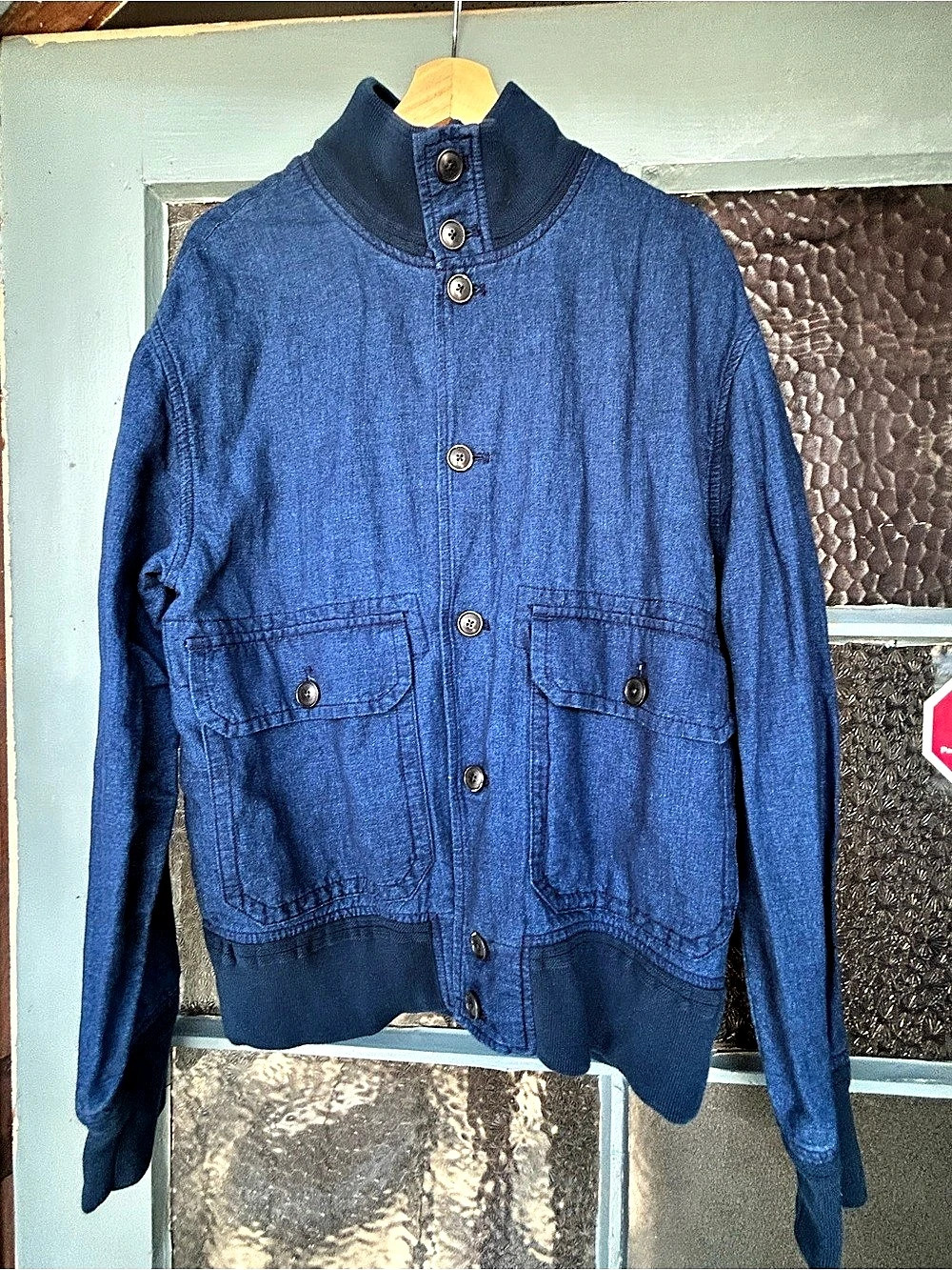 Banana Republic Men’s M Indigo Blue Button Front Bomber Utility Jacket 2022